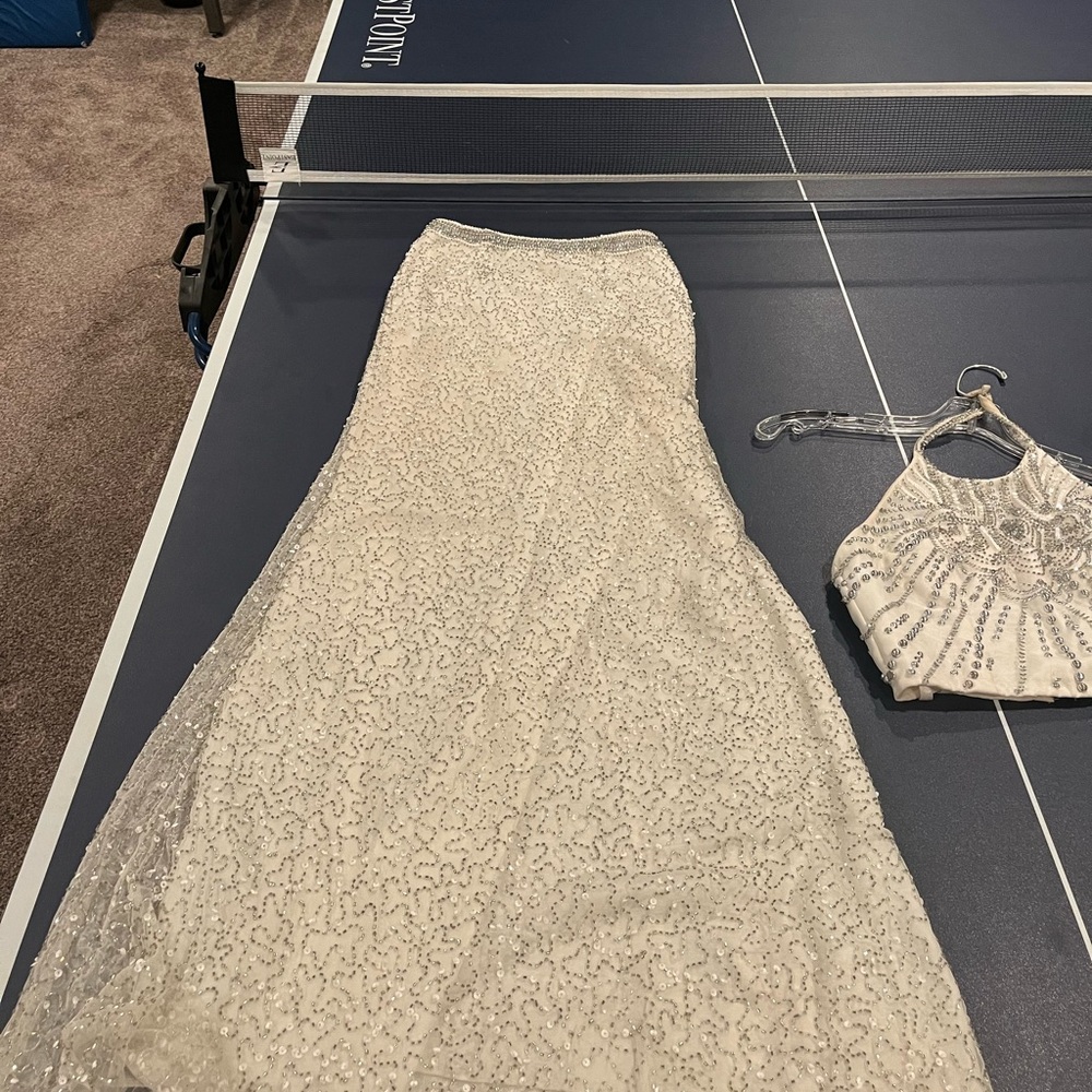 Silver sequin two piece prom dress - Picture 3 of 12